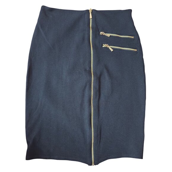 Sexy Black Pencil Skirt Size 6 Gold Zipper Details Punk Rock Retro Eighties Y2K - Picture 1 of 6